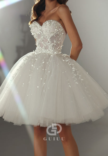 A-Line Strapless Sleeveless Corset Short Wedding Dress