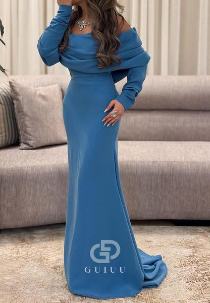 Blue Jay Long Sleeves Off-Shoulder Ruched Floor-Length Evening Dress