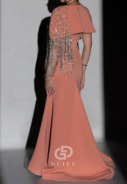 Mai Tai Cap Sleeves Scoop Sequins Evening Dress