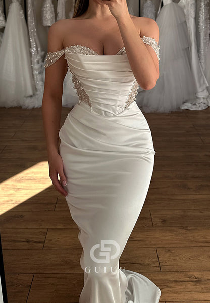 Sheath Sleeveless Strapless Sequins Ruched Wedding Dress