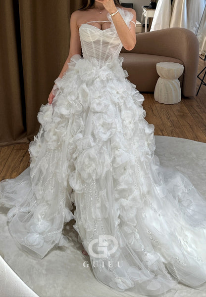 Charming A-Line Sleeveless Strapless Slit Appliques Wedding Dress