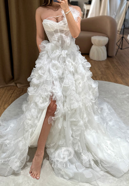 Charming A-Line Sleeveless Strapless Slit Appliques Wedding Dress