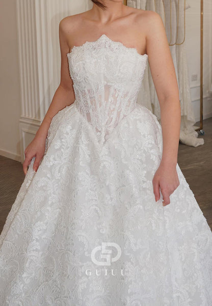 Charming Sleeveless Strapless Corset Tulle Wedding Dress