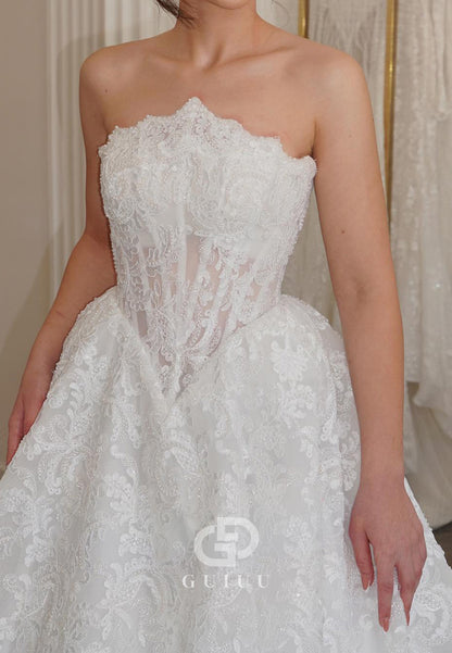 Charming Sleeveless Strapless Corset Tulle Wedding Dress