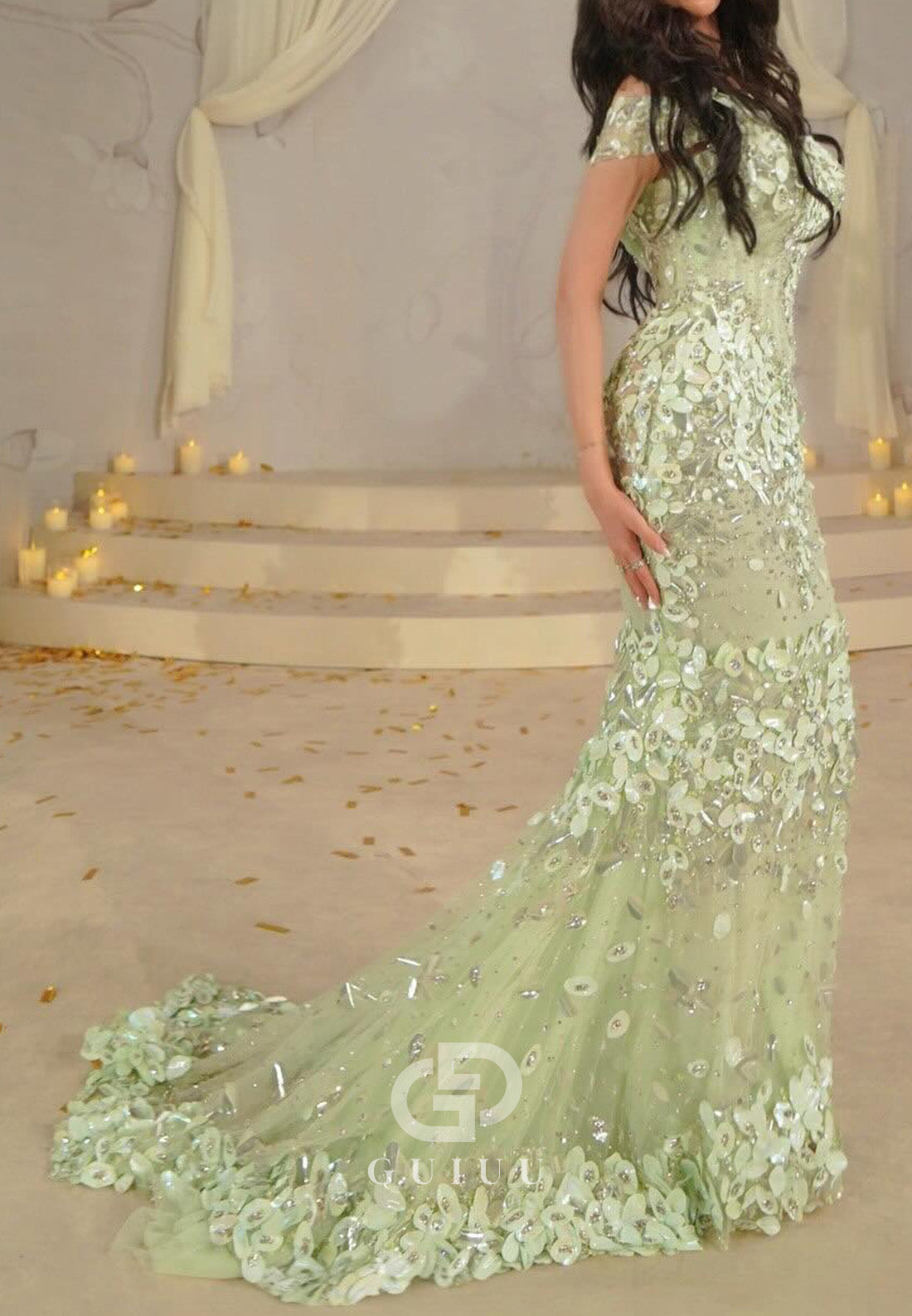 Mint Green Scoop Sleeveless Sequins Mermaid Prom Dress