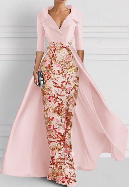 Charming Sheath V-Neck Half Sleeves Appliques Mother of the Bride Dress