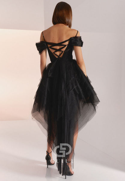 Black Spaghetti Straps Sweetheart Short Lace Homecoming Dress