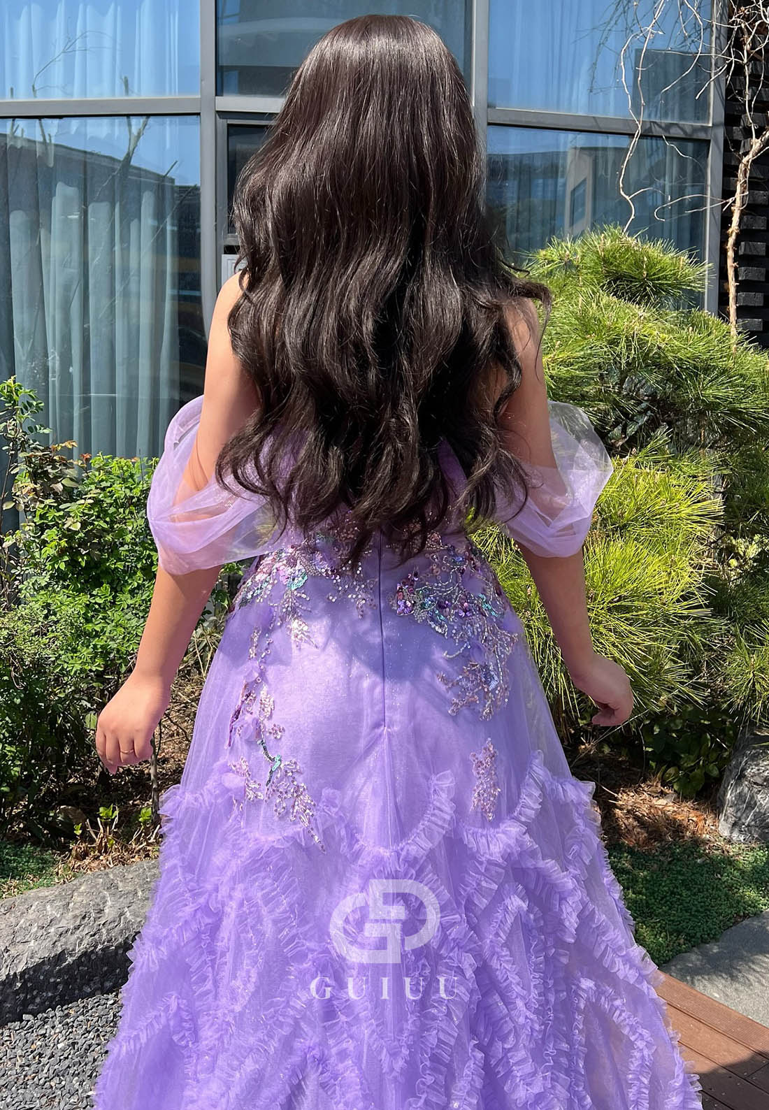 Lilac Sleeveless Strapless Feather A-Line Corset Tulle  Prom Dress