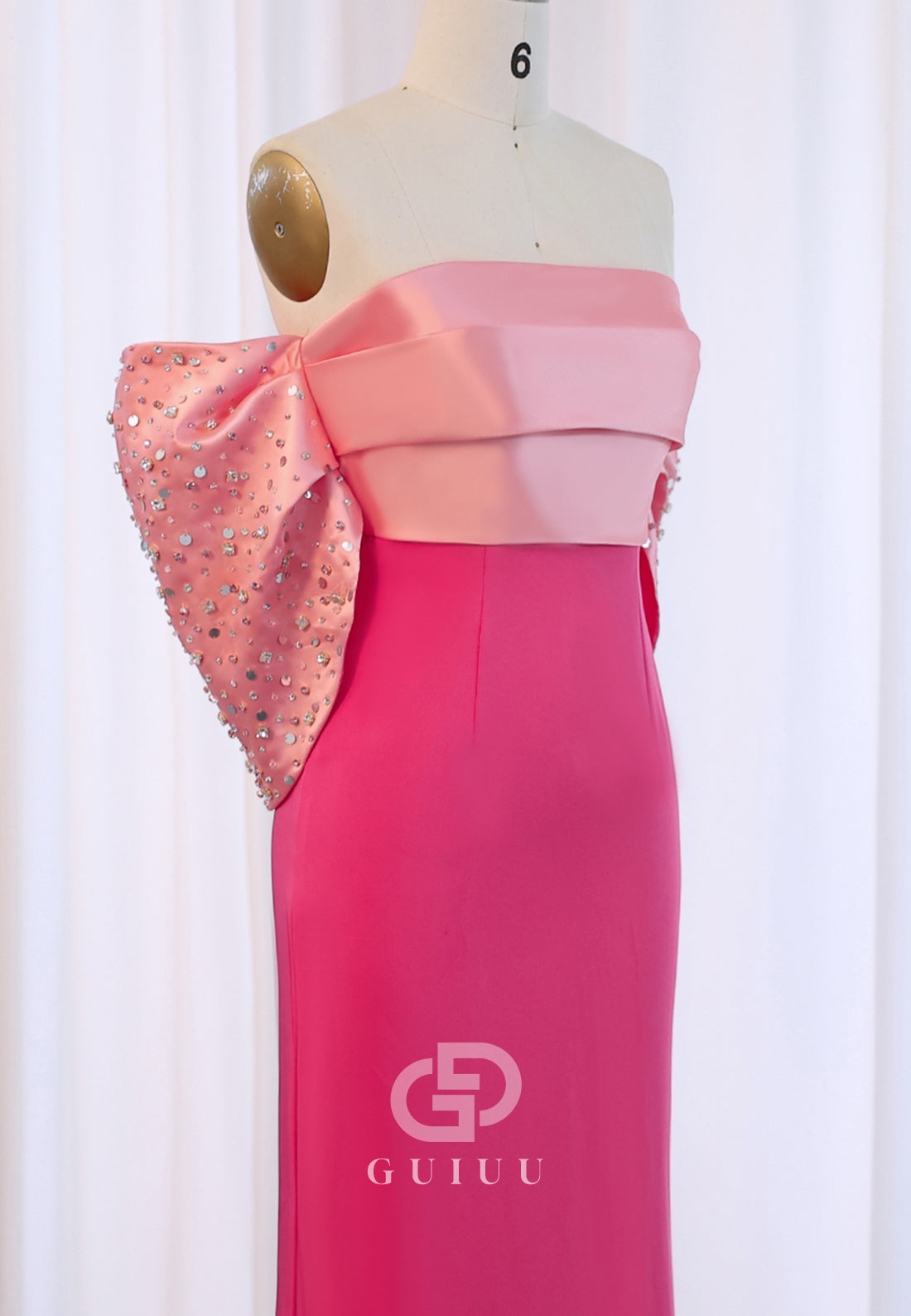 Candy Pink Sleeveless Strapless Empire-Waist Prom Dress