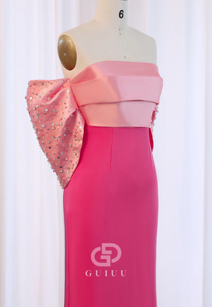 Candy Pink Sleeveless Strapless Empire-Waist Prom Dress