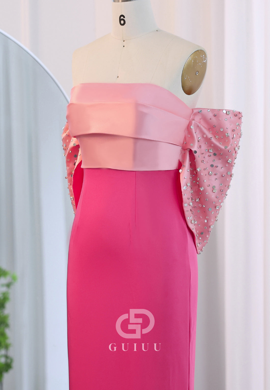 Candy Pink Sleeveless Strapless Empire-Waist Prom Dress