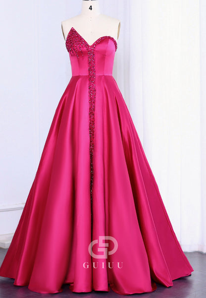 A-Line Strapless Sleeveless Empire-Waist Evening Dress