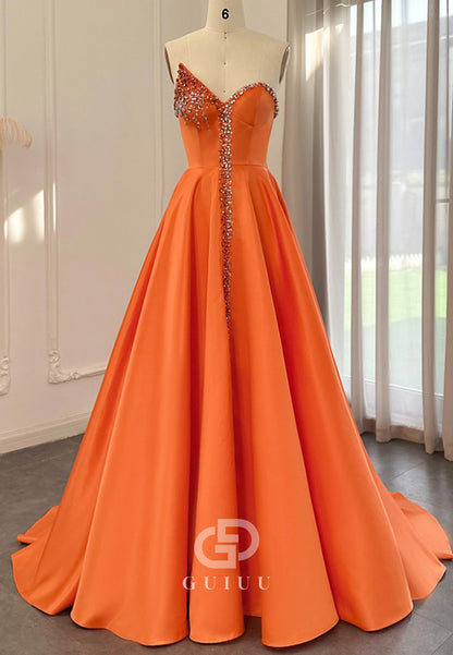 A-Line Strapless Sleeveless Empire-Waist Evening Dress