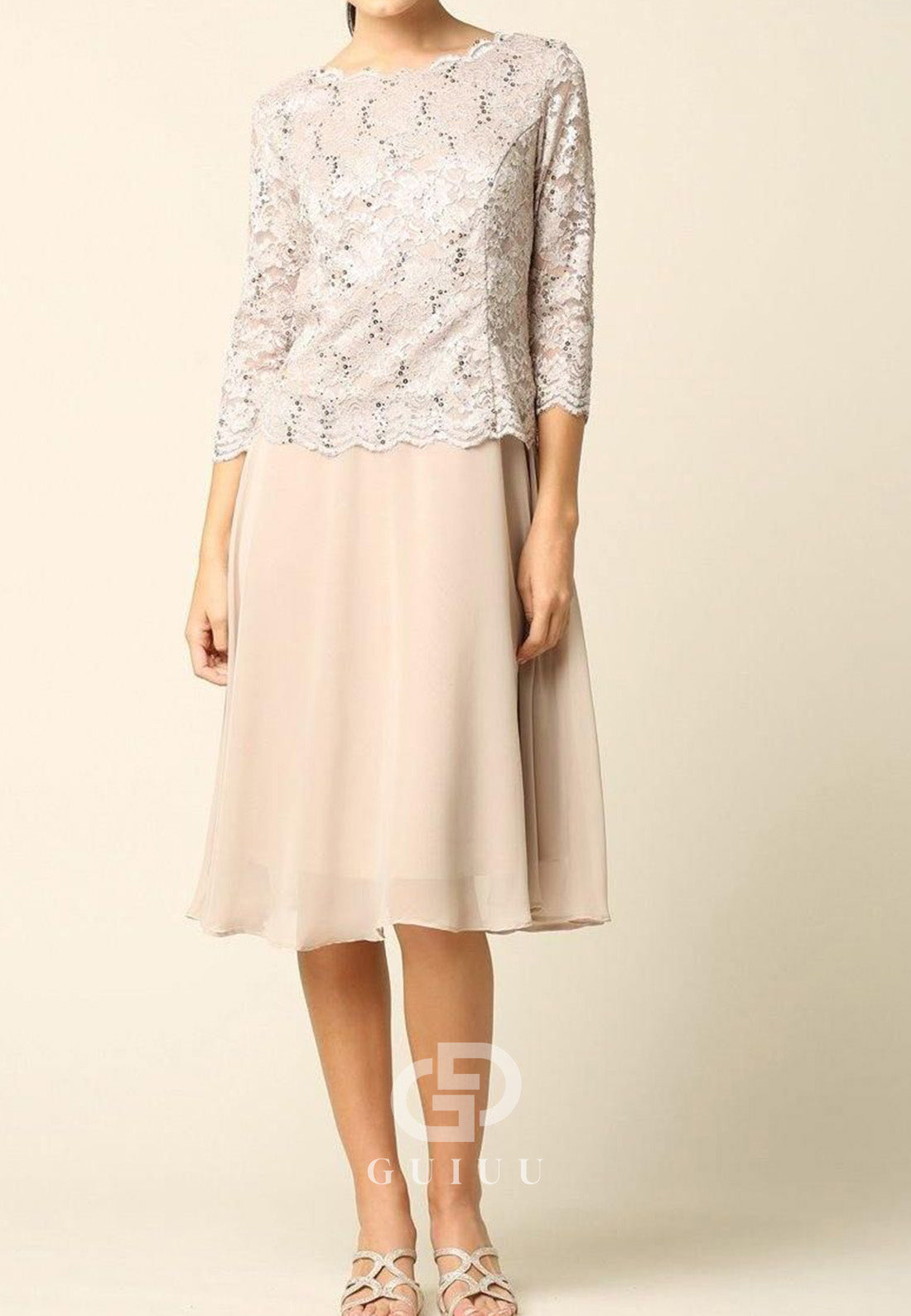 A-Line Long Sleeves Scoop Appliques Mother of the Bride Dress