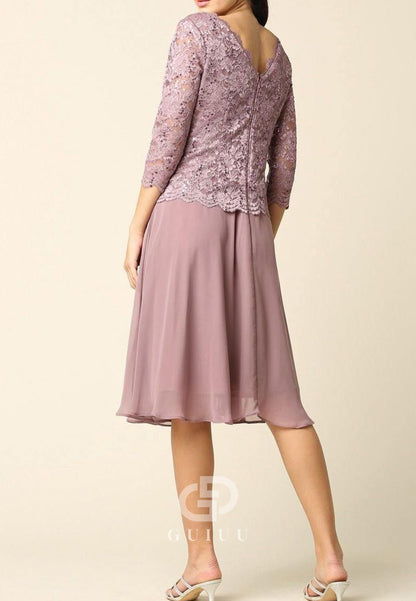A-Line Long Sleeves Scoop Appliques Mother of the Bride Dress