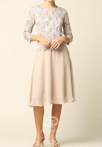 A-Line Long Sleeves Scoop Appliques Mother of the Bride Dress