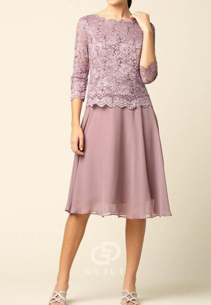 A-Line Long Sleeves Scoop Appliques Mother of the Bride Dress