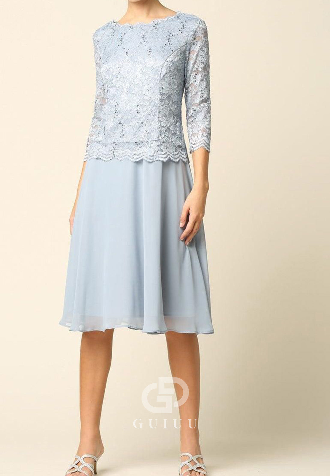 A-Line Long Sleeves Scoop Appliques Mother of the Bride Dress