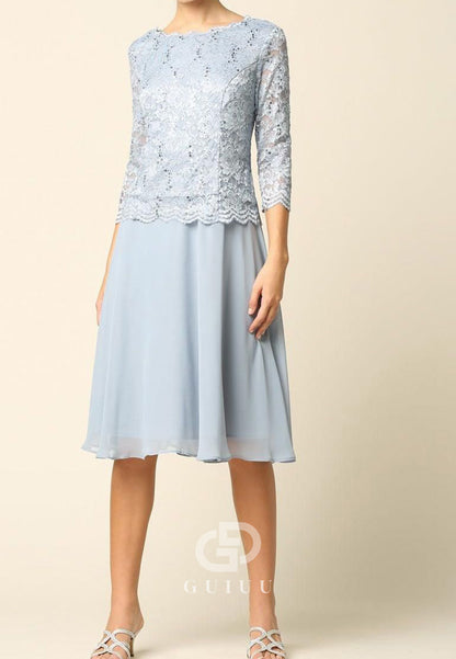 A-Line Long Sleeves Scoop Appliques Mother of the Bride Dress