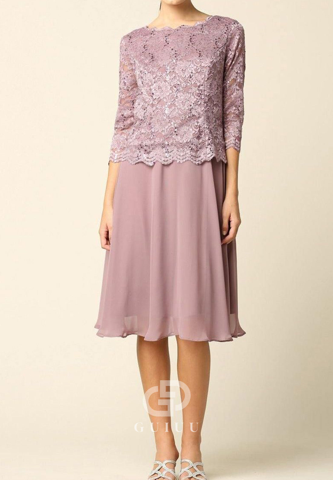 A-Line Long Sleeves Scoop Appliques Mother of the Bride Dress