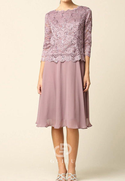 A-Line Long Sleeves Scoop Appliques Mother of the Bride Dress