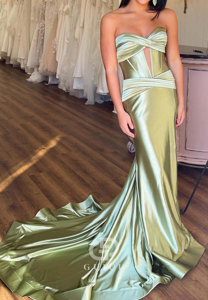 Mermaid Sleeveless Strapless Prom Dress with Slit Evening Dress