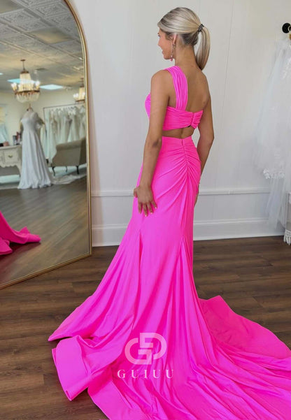 Fuchsia One Shoulder Sleeveless Mermaid Prom Dress
