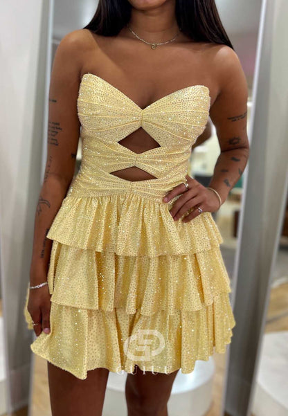 A-Line Strapless Sleeveless Ruffles Short Homecoming Dress