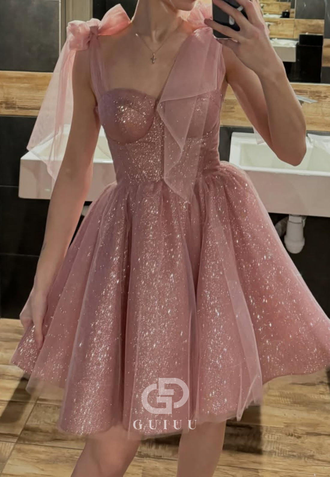 Pearl Pink Spaghetti Straps Sweetheart Corset Short Homecoming Dress