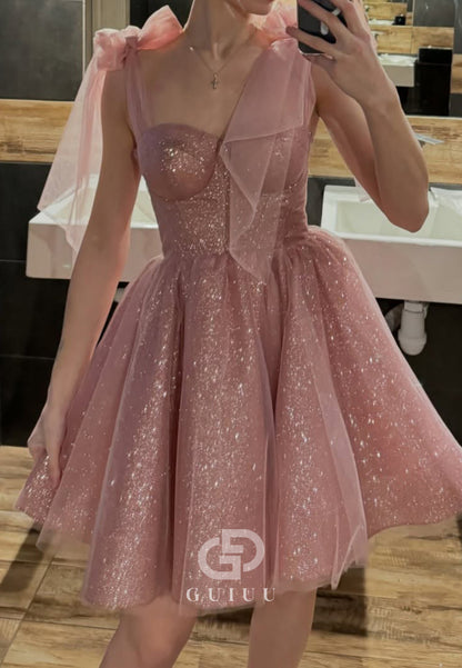 Pearl Pink Spaghetti Straps Sweetheart Corset Short Homecoming Dress