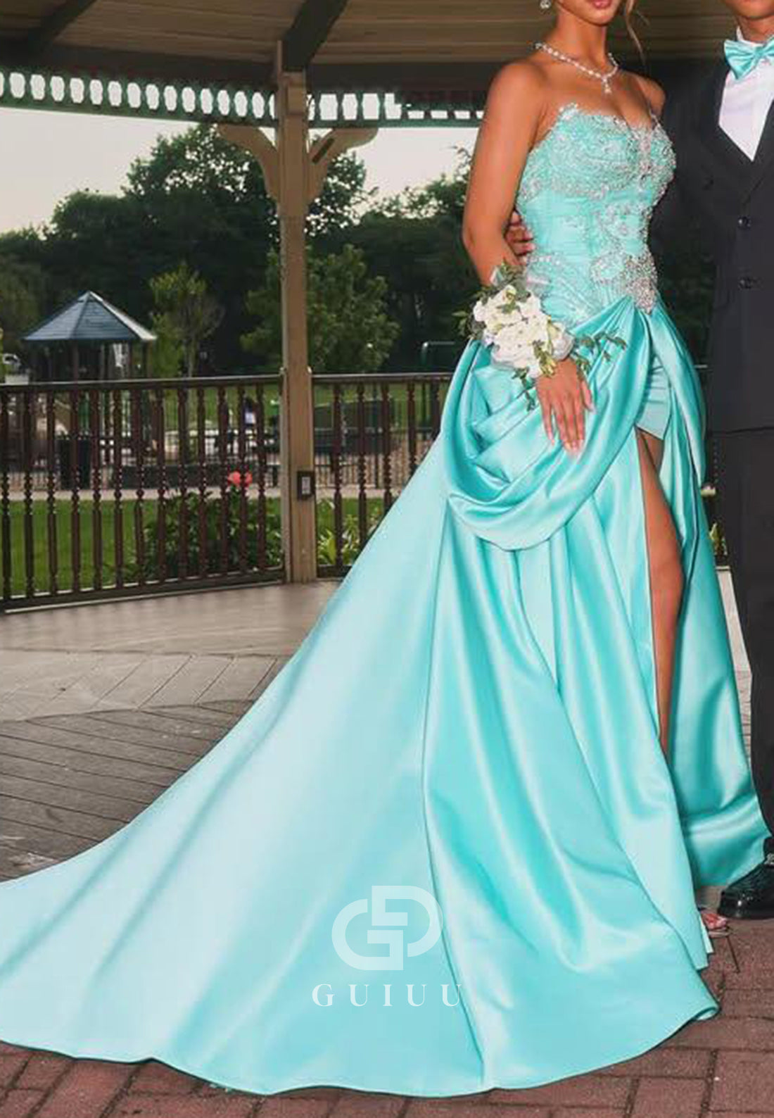 Caribbean Strapless Sleeveless Appliques Ruched Prom Dress