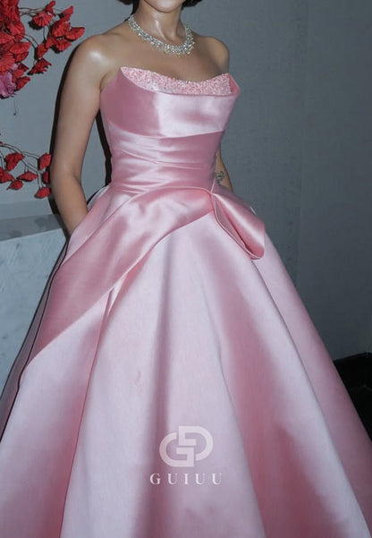 Blushing Pink Strapless Sleeveless Ruched Evening Dress