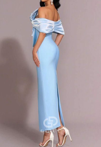 Sky Blue Off-Shoulder Bowknot Evening Dress