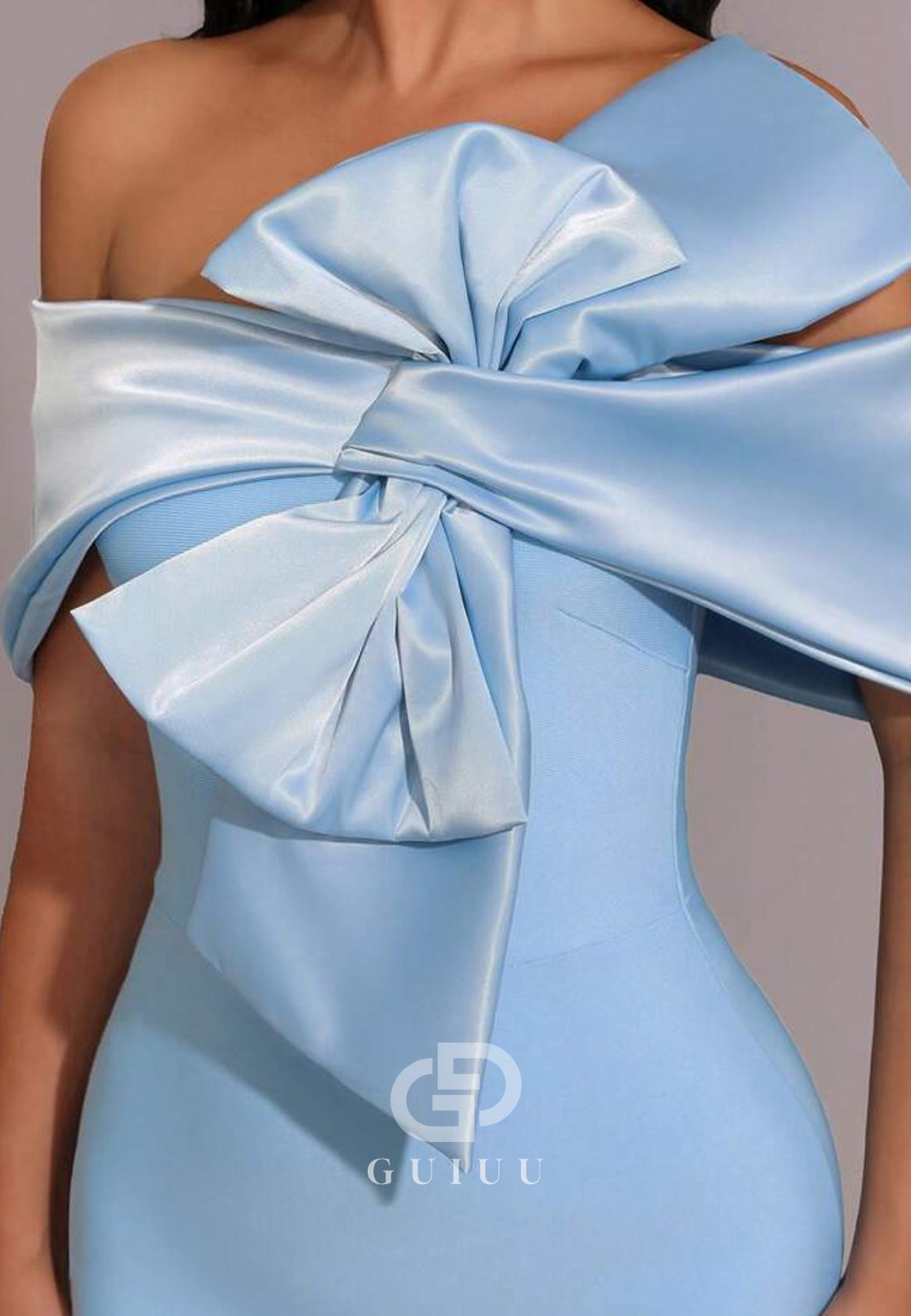 Sky Blue Off-Shoulder Bowknot Evening Dress