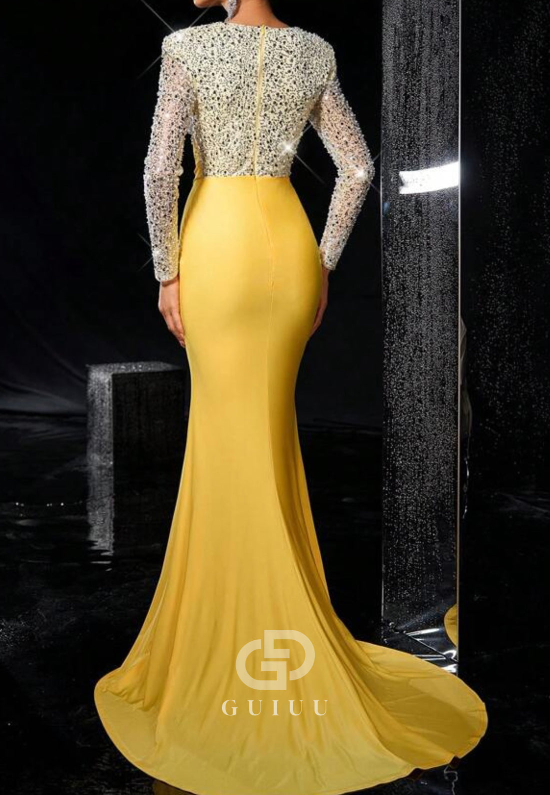 Daffodil Long Sleeves Sweetheart Sequins Mermaid Evening Dress