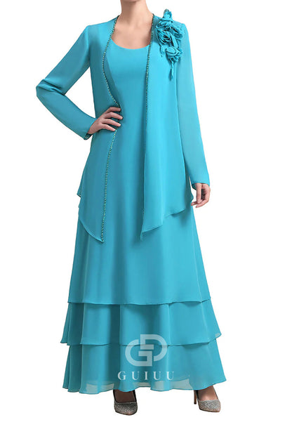 A-Line Long Sleeves Square Floral Appliques Mother of the Bride Dress