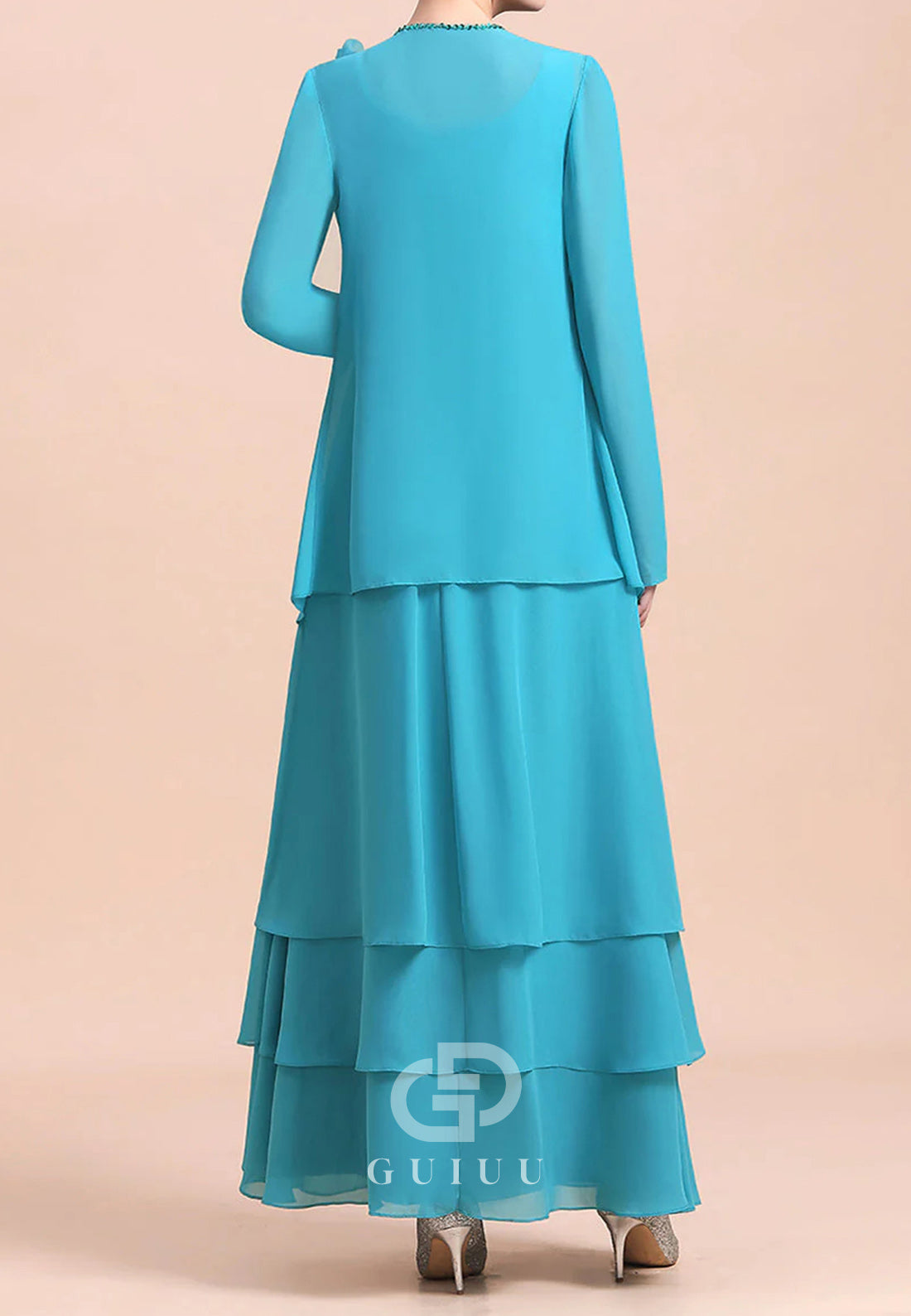 A-Line Long Sleeves Square Floral Appliques Mother of the Bride Dress