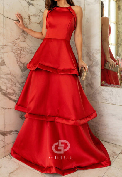 Halter Sleeveless Ruffles Satin Mother of the Bride Dress