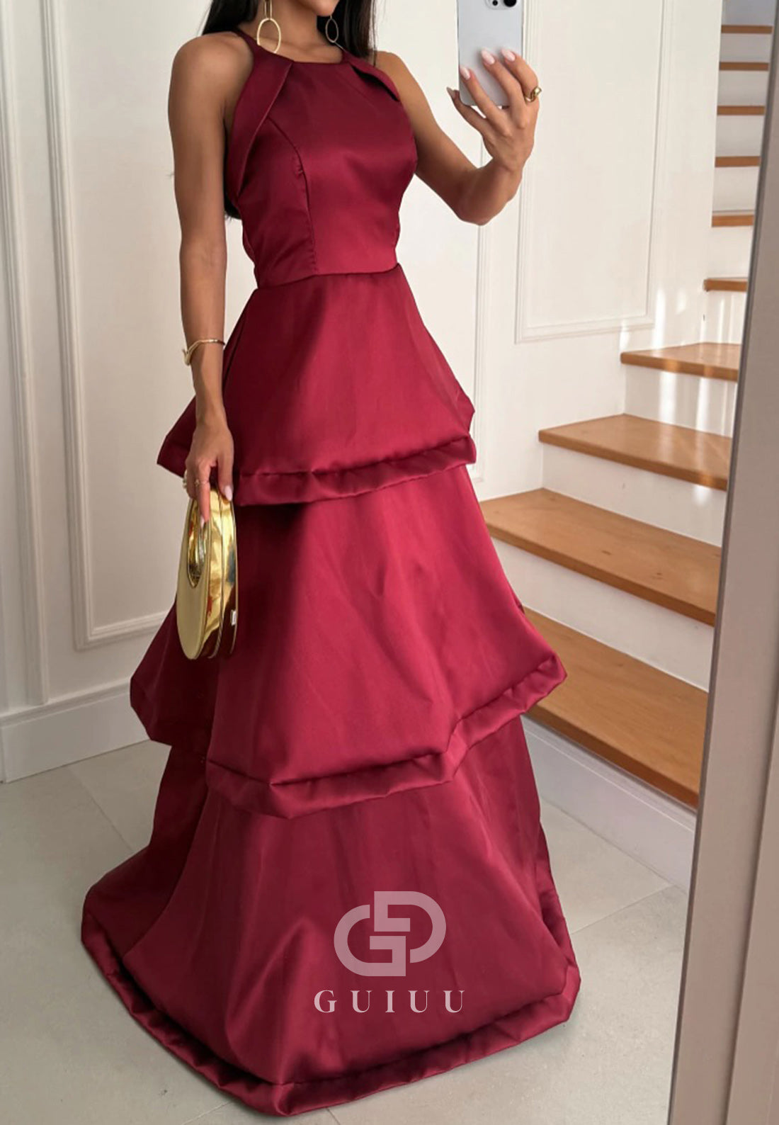 Halter Sleeveless Ruffles Satin Mother of the Bride Dress