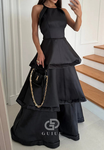 Halter Sleeveless Ruffles Satin Mother of the Bride Dress