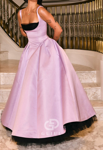Lilac Spaghetti Straps Scoop A-Line Satin Prom Dress