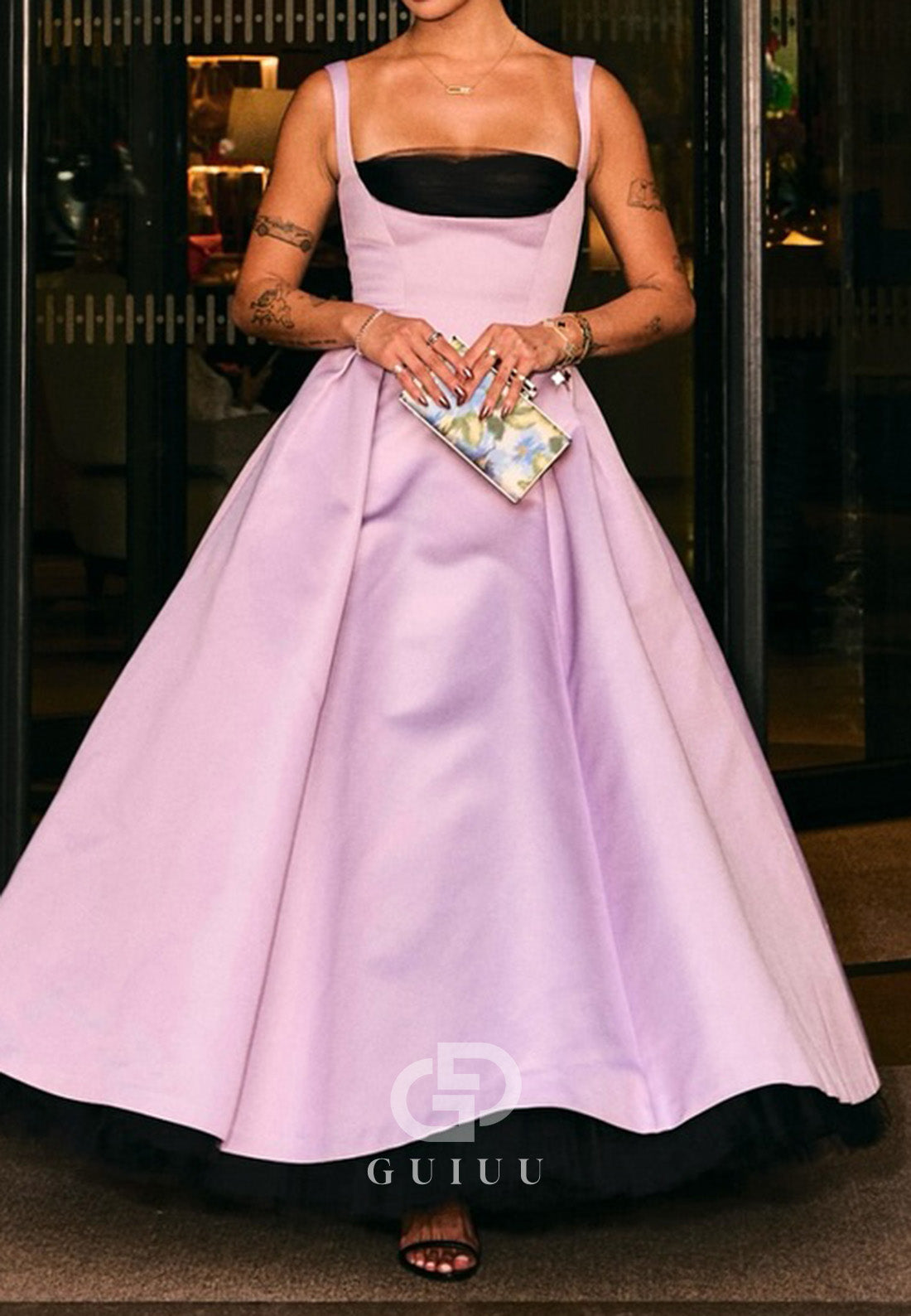 Lilac Spaghetti Straps Scoop A-Line Satin Prom Dress