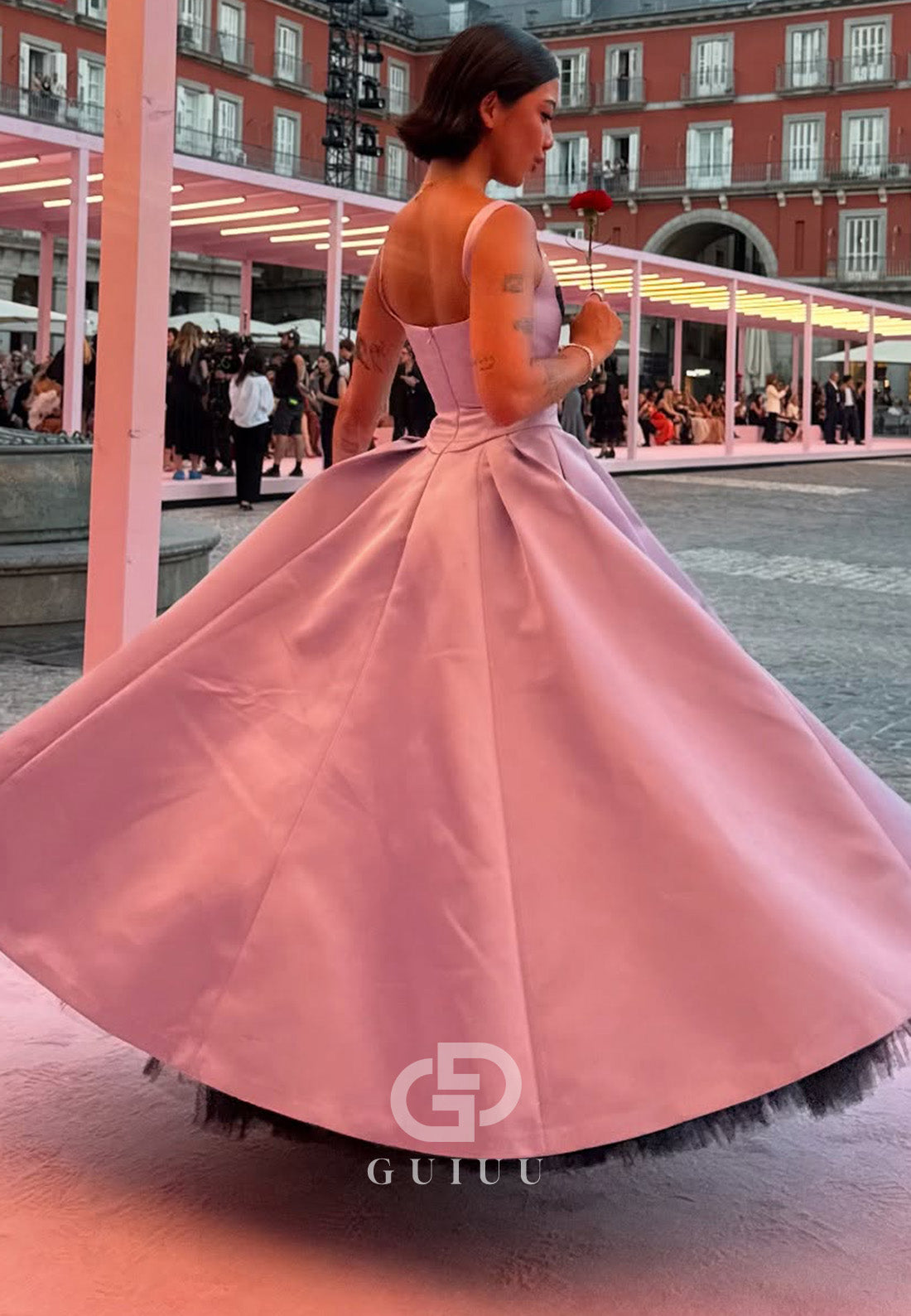 Lilac Spaghetti Straps Scoop A-Line Satin Prom Dress