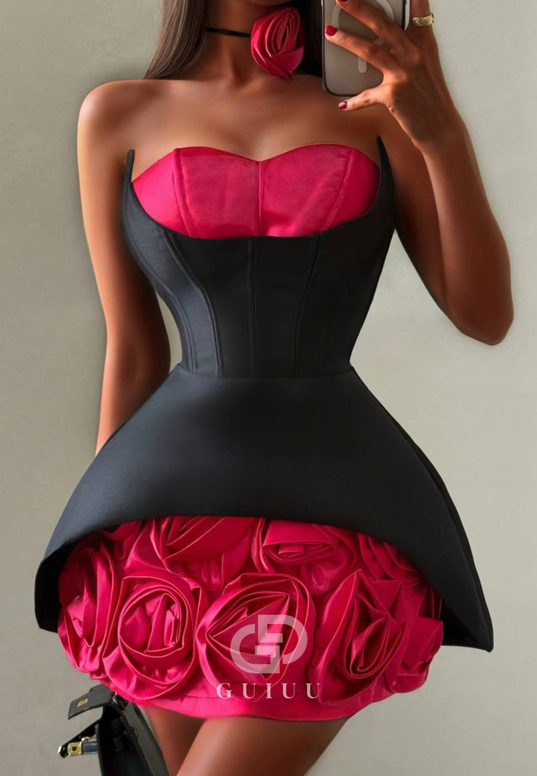 A-Line Sleeveless Strapless Floral Appliques Mini Homecoming Dress