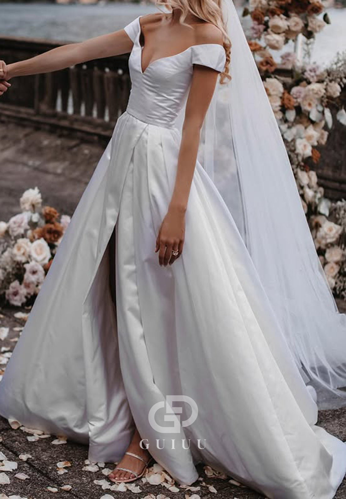 Cap Sleeves V-Neck Corset Satin Wedding Dress