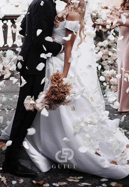 Cap Sleeves V-Neck Corset Satin Wedding Dress