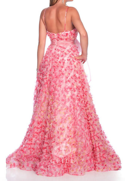 Blushing Pink Spaghetti Straps Appliques Bowknot Wedding Dress