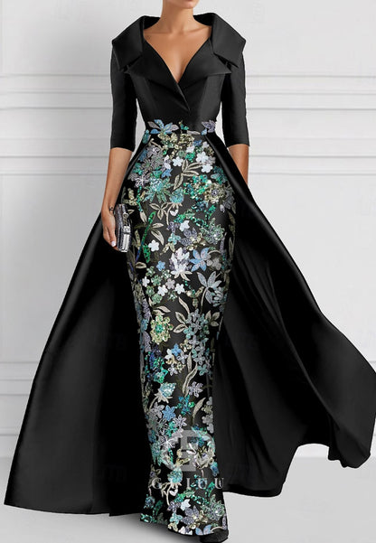 Charming Sheath V-Neck Half Sleeves Appliques Mother of the Bride Dress