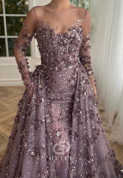 Charming A-Line Long Sleeves V-Neck Appliques Evening Dress