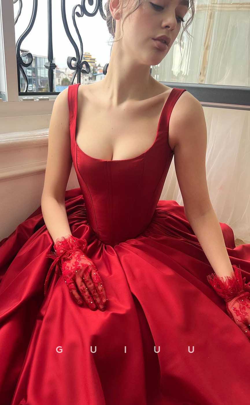 G4438 - Elegant & Timeless A-Line Round Straps Long Sweep Prom Formal Gown with Slit